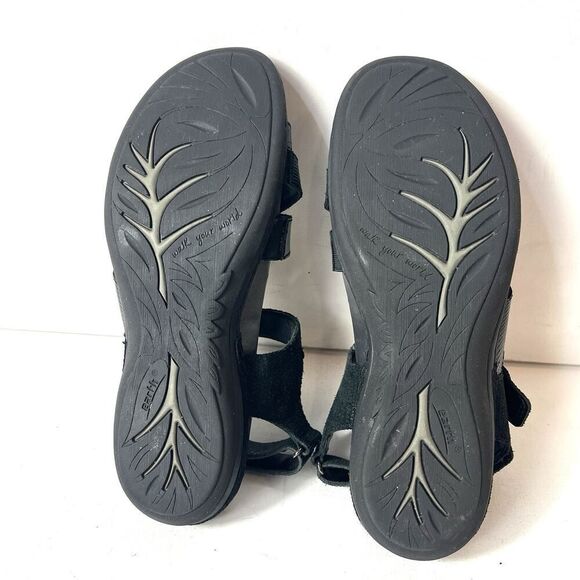 EARTH Womens 9B Flat Sandals Black Leather Comfort Casual Sling Back Ankle Strap - Picture 11 of 12